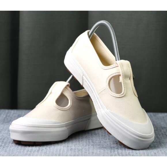 New! Size: 7.5 Women | Vans Style 93 Mary Jane Canvas Buckle Shoes Off White - Picture 4 of 13